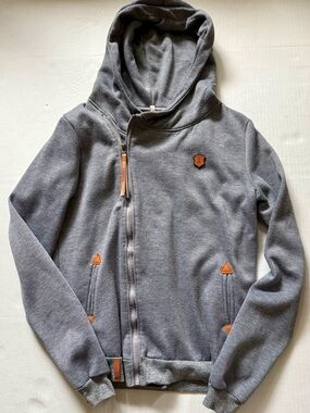 Naketano Asymmetric Zip Hoodie Grey Women's XL - Vegan Leather